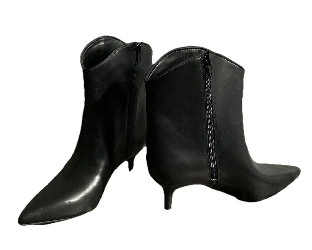 On 34th Women’s Black Pointed Toe 7.5 Ankle Boots Kitten Heel Side Zip